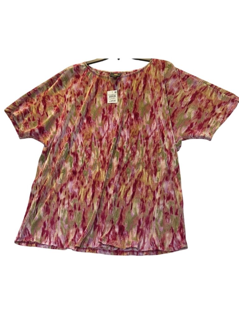 Jm Collection Size Large Pleated Short Sleeve Top Regal Romance Ruby Slippers
